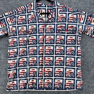 Vintage Folk Americana Patriotic Rustic Quilt Shirt USA Flag Handmade XL Country